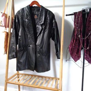 Embossed Genuine Leather Trenchcoat Jacket S Grunge Funky Goth Punk Alternative
